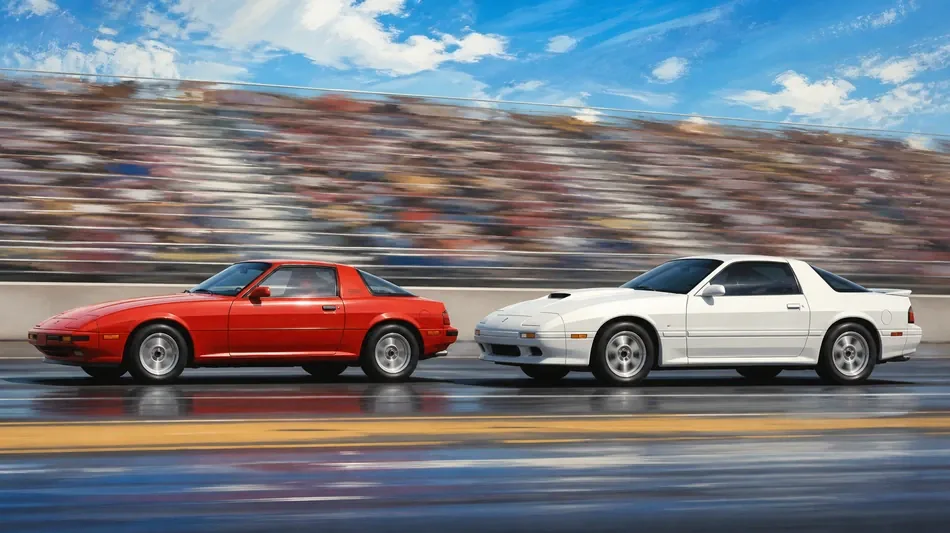  Une Mazda RX-7 et une Ford Mustang Cobra passent sous les sept secondes au quart de mile 