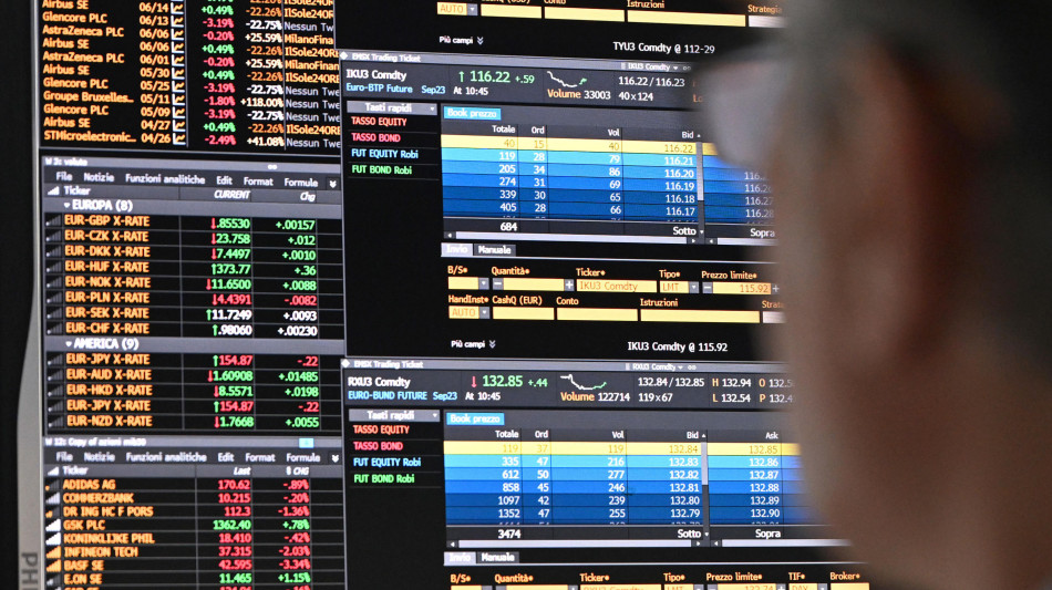 Lo spread tra Btp e Bund su massimi seduta a 83 punti base